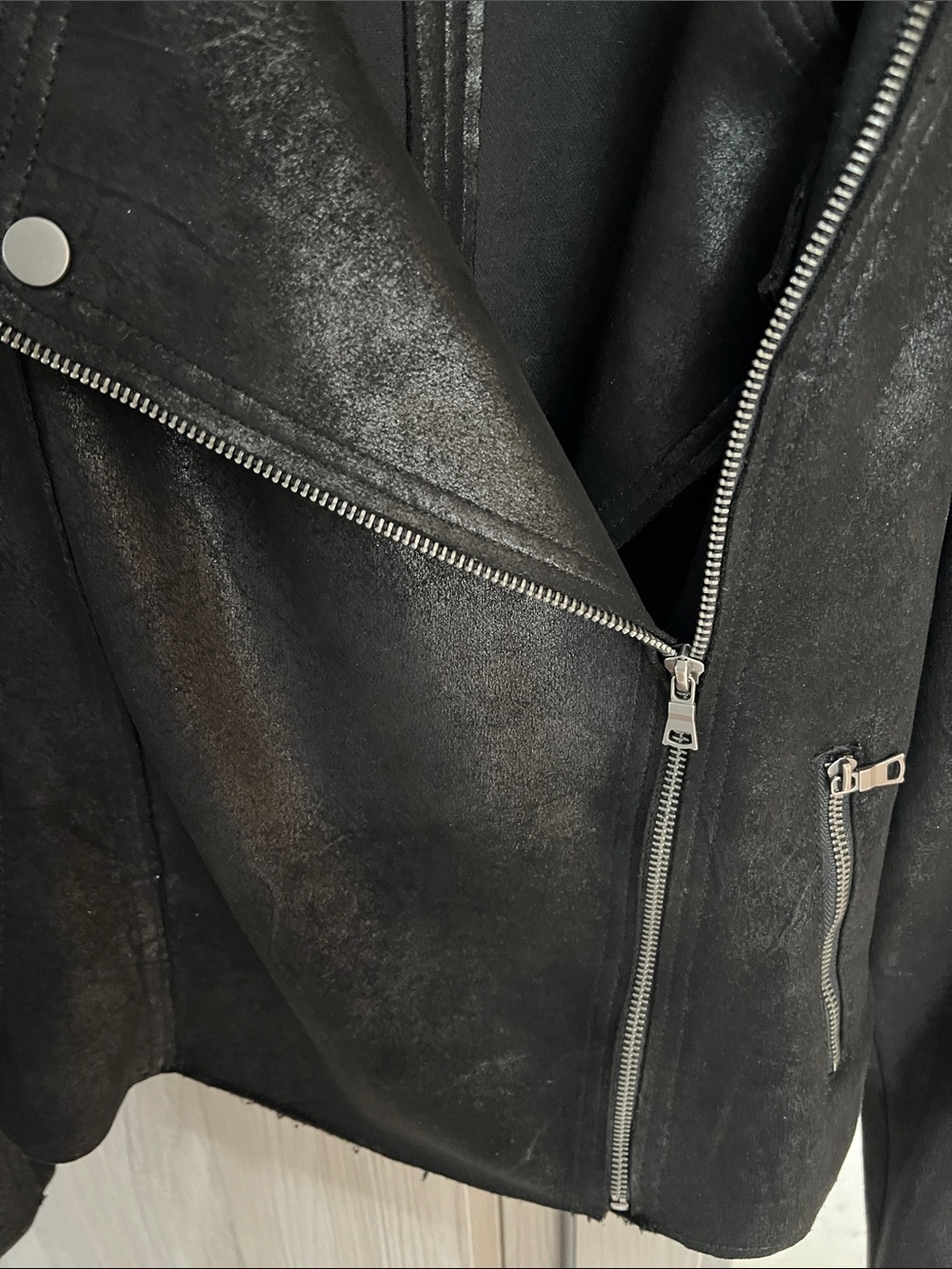 $168 EVEREVE Marren sueded Moto Jacket black M - Picture 9 of 10
